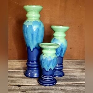 Ceramic Blue and Green Vase Set